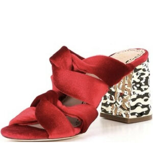 Muse by Marchesa Size 9 Iris Red Velvet Knotted Dress Slide Sandals Heels NWT